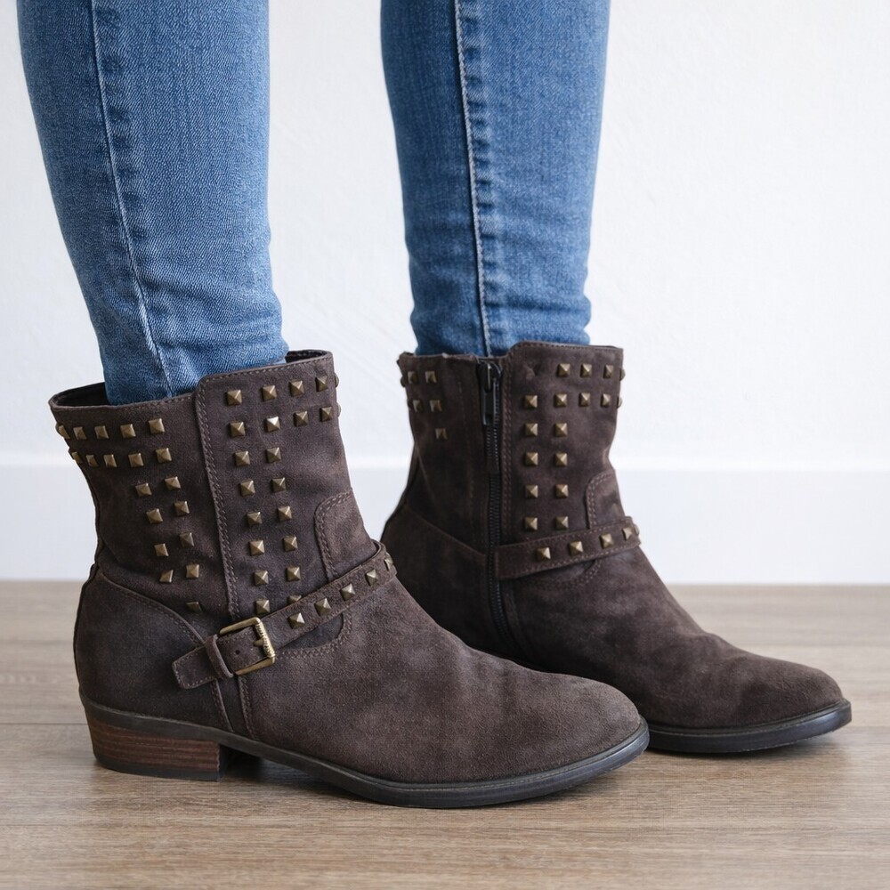 Lauren Ralph Lauren Women Sz 9.5 Brown Suede Biker Moto Studded Boot